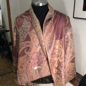 Vintage Pashmina Scarf/Shawl W/ Tassels 55%Pashmina  45% Silk